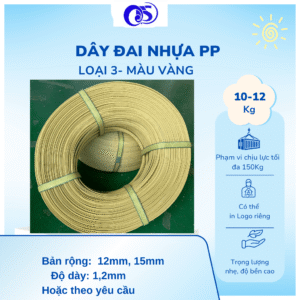 Dây đai nhựa PP loại 3 màu vàng dày 1.2mm